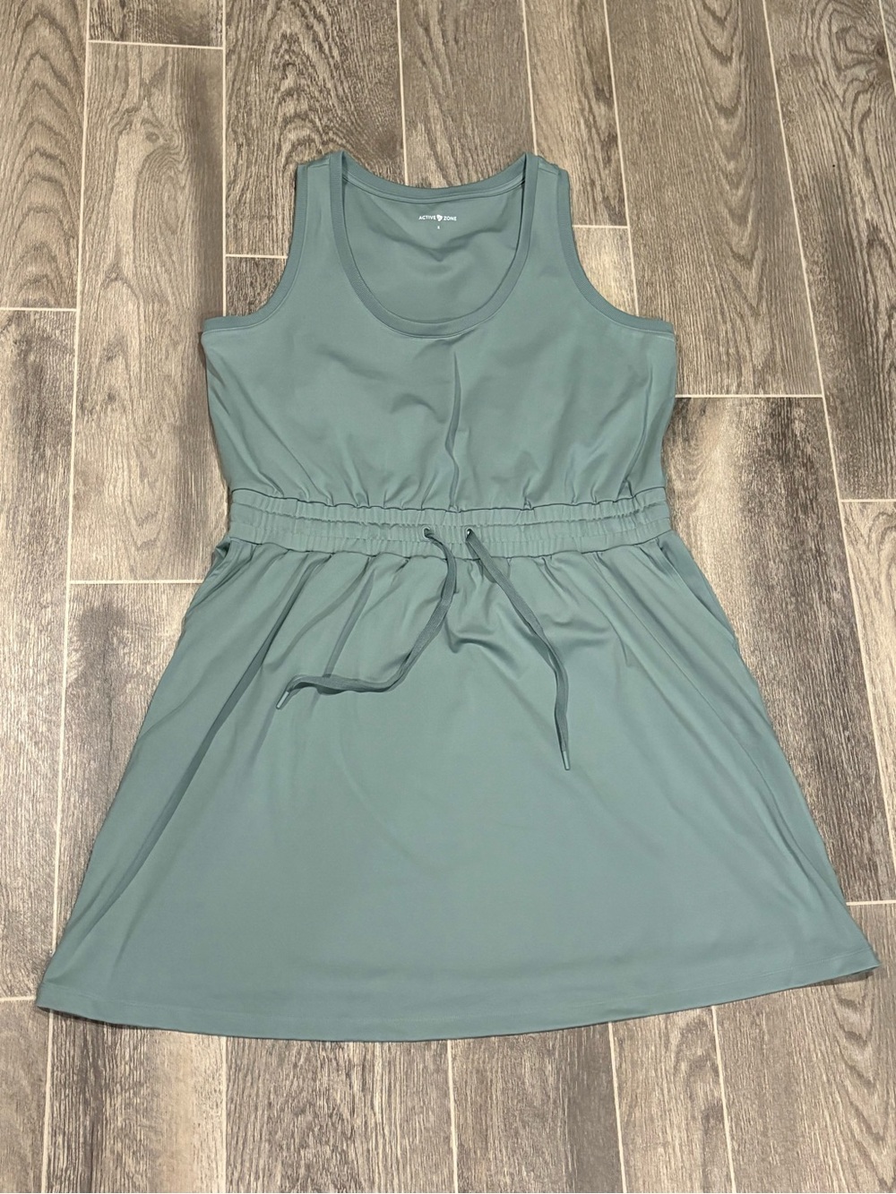 Active Zone Athletic Tank Dress with Drawstring Waist - Sage Green